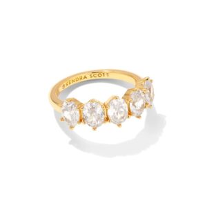 kendra scott cailin 14k gold-plated brass crystal band ring in white crystal, fashion jewelry for women