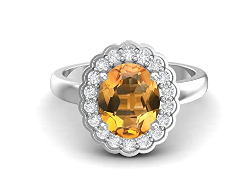 MOONEYE 10x8mm Oval Shape Natural Citrine Solitaire Engagement 925 Sterling Silver Birthstone Promise Ring (Sterling Silver, 11)