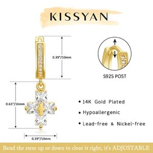 KissYan Gold Huggie Hoop Earrings for Women, S925 Sterling Silver Post Dangle Drop Earrings 14K Gold Plated Dainty Lightweight Cross Evil Eye Cuff Earrings Hypoallergenic Religious Handmade Jewelry(36)