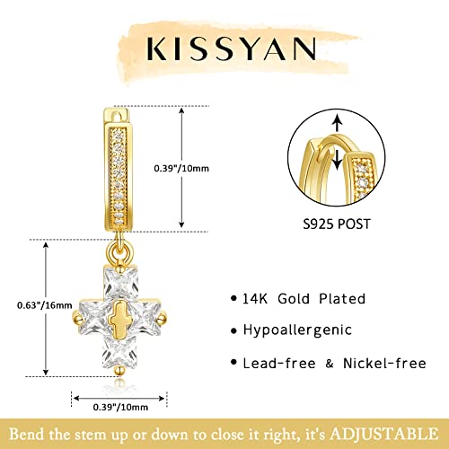 KissYan Gold Huggie Hoop Earrings for Women, S925 Sterling Silver Post Dangle Drop Earrings 14K Gold Plated Dainty Lightweight Cross Evil Eye Cuff Earrings Hypoallergenic Religious Handmade Jewelry(36)