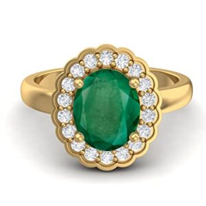 MOONEYE 10x8mm Oval Shape Natural Emerald Solitaire Engagement 925 Sterling Silver Birthstone Promise Ring (Gold Vermeil, 7)