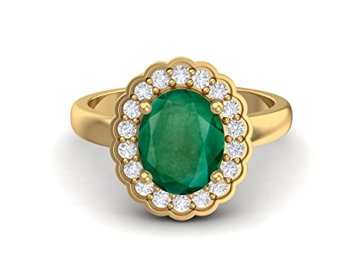 MOONEYE 10x8mm Oval Shape Natural Emerald Solitaire Engagement 925 Sterling Silver Birthstone Promise Ring (Gold Vermeil, 7)