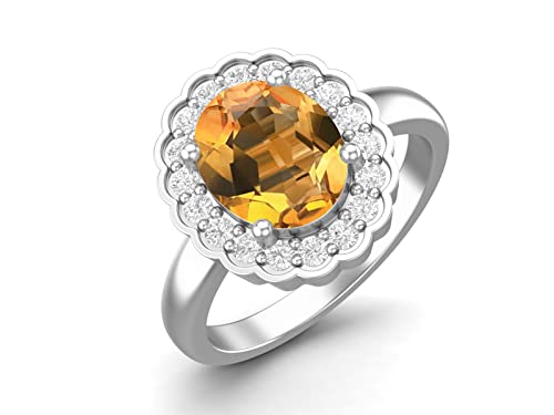 MOONEYE 10x8mm Oval Shape Natural Citrine Solitaire Engagement 925 Sterling Silver Birthstone Promise Ring (Sterling Silver, 11)