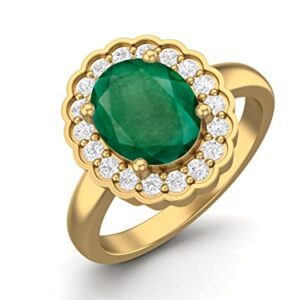 MOONEYE 10x8mm Oval Shape Natural Emerald Solitaire Engagement 925 Sterling Silver Birthstone Promise Ring (Gold Vermeil, 7)