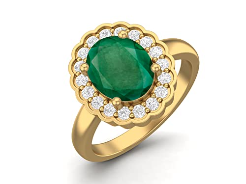 MOONEYE 10x8mm Oval Shape Natural Emerald Solitaire Engagement 925 Sterling Silver Birthstone Promise Ring (Gold Vermeil, 7)