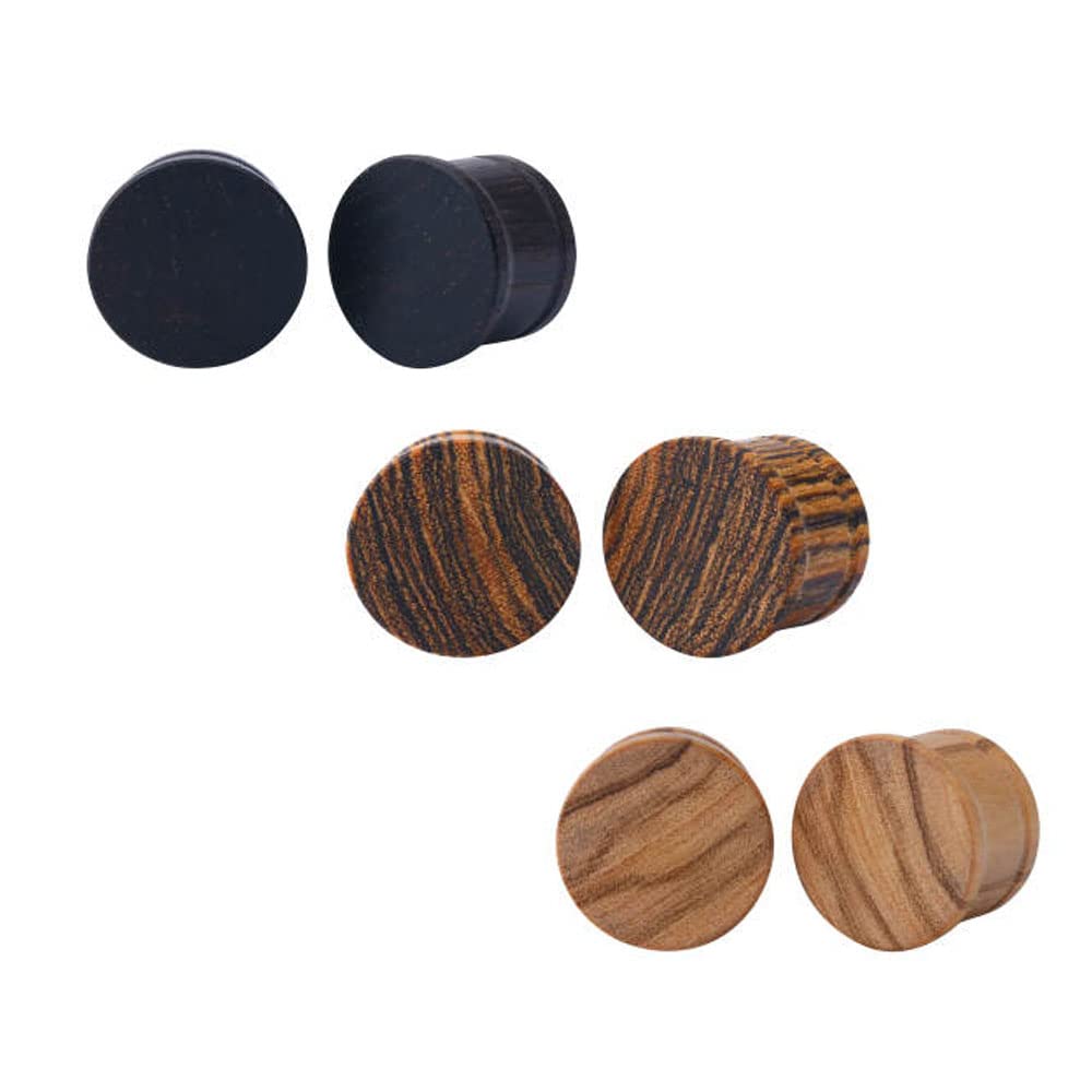 blue palm jewelry Set of 3 Pairs Organic Wood Single Flared Saddle Ear Plugs Expander Ebony Sono Teak Wood Ear Plugs E611