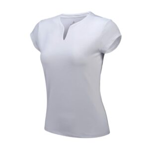 ANIVIVO Tennis Shirts for Women Short Sleeves, Solid Golf T Shirts V-Neck Running Shirts(White,M)