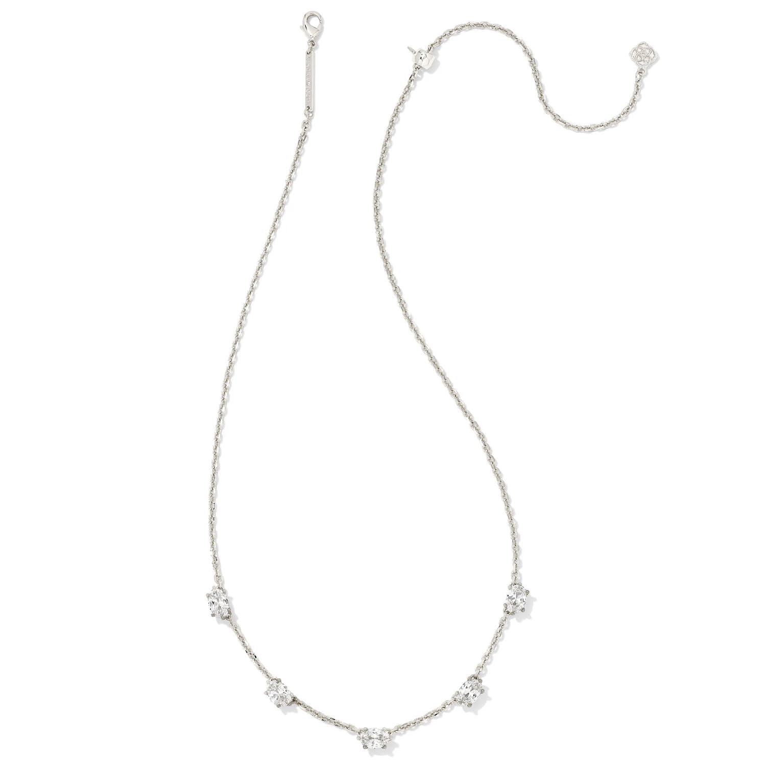 Kendra Scott Cailin Rhodium-Plated Brass Crystal Strand Necklace in White Cubic Zirconia, Fashion Jewelry For Women