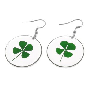 FM FM42 Dried Leaves Lucky 4-Leaf Clover Round Drop Dangle Hook Earrings