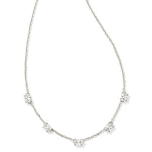 Kendra Scott Cailin Rhodium-Plated Brass Crystal Strand Necklace in White Cubic Zirconia, Fashion Jewelry For Women