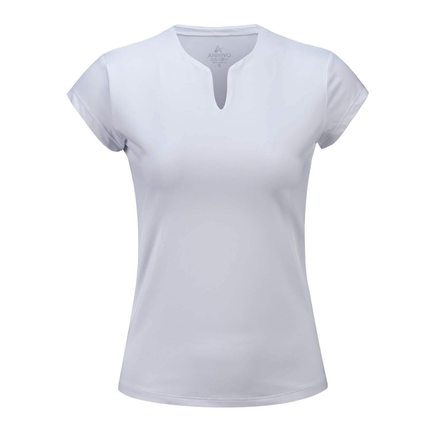 ANIVIVO Tennis Shirts for Women Short Sleeves, Solid Golf T Shirts V-Neck Running Shirts(White,M)