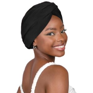 YANIBEST Turbans for Women Satin Bonnet Silk Bonnet for Sleeping Turban Head Wraps for Women Adjustable Twisted Turban Headwrap Black