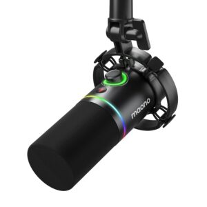 maono xlr/usb dynamic microphone, rgb gaming mic with software, mute, gain knob, volume control and headphone jack for streaming, podcasting, recording-pd200x (black)