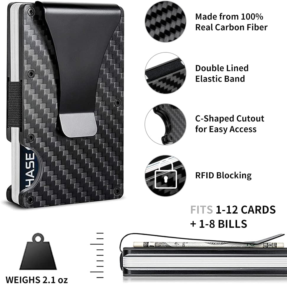 Picture It 3D Carbon Fiber Minimalist Slim Wallet For Men - Front Pocket RFID Blocking Credit Card Holder With Metal Money Clip (Carbon Fiber)