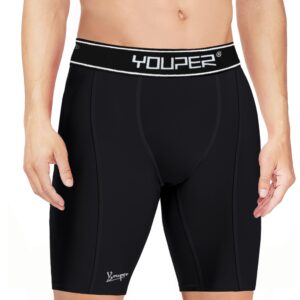 Youper Boys Athletic Supporter, Compression Shorts w/Soft Protective Athletic Cup, Youth Sizes (Medium, Black White)