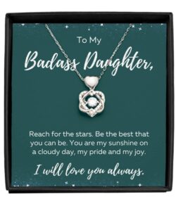 necklace gifts for daughters from mothers, daughter necklace, to my badass daughter necklace from dad, daughter birthday jewelry, daughter college gift