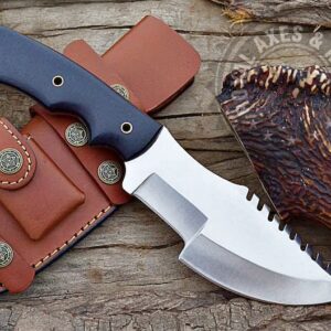 N/AN/A Custom Hand Made Full Tang Carbon Steel Hunting Survival Camping Knife For Man With Blue Makkarta Handle Camping Knife With Leather Sheath