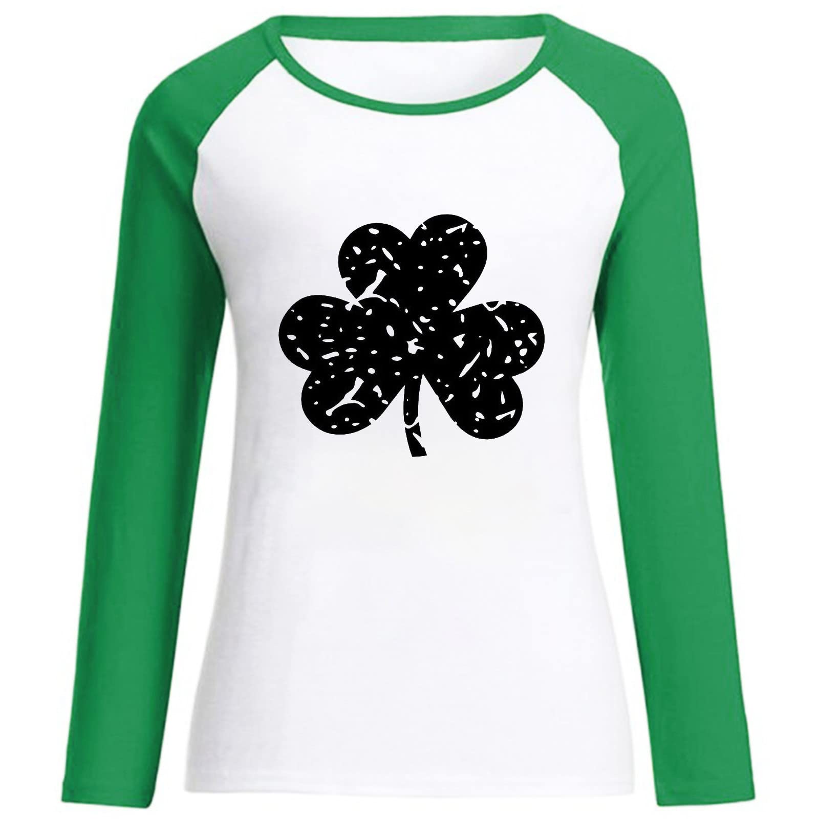 Women's Spring Patchwork St. Patrick's Day Printed Casual Raglan Sleeves Trendy Round Neck Tee Pullover Tops