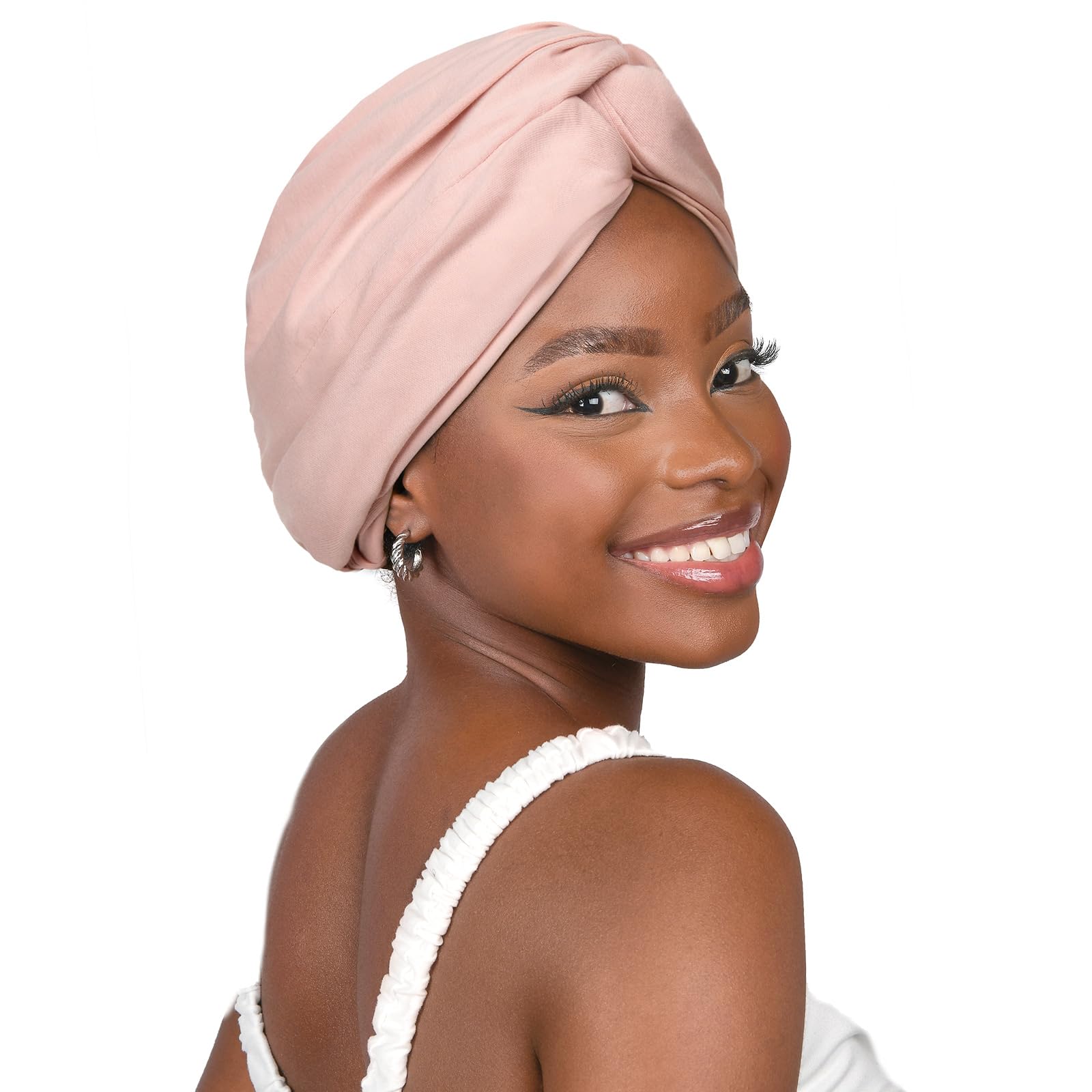 YANIBEST Turbans for Women Satin Bonnet Silk Bonnet for Sleeping Head Wraps Adjustable Twisted Headwrap Pink