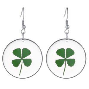 fm fm42 dried leaves lucky 4-leaf clover round drop dangle hook earrings