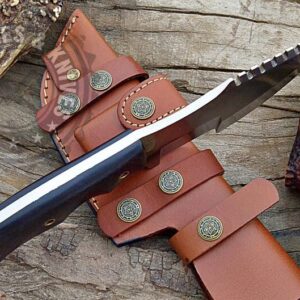 N/AN/A Custom Hand Made Full Tang Carbon Steel Hunting Survival Camping Knife For Man With Blue Makkarta Handle Camping Knife With Leather Sheath