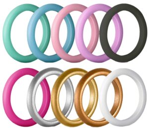 azyoung womens 3mm wide dome top silicone wedding ring 10pcs pack pink gold stackable rubber bands - us size 4-8 (4)