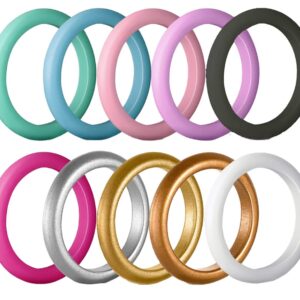 AZYOUNG Womens 3mm Wide Dome Top Silicone Wedding Ring 10pcs Pack Pink Gold Stackable Rubber Bands - US Size 4-8 (4)