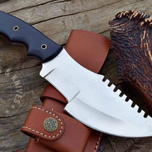 N/AN/A Custom Hand Made Full Tang Carbon Steel Hunting Survival Camping Knife For Man With Blue Makkarta Handle Camping Knife With Leather Sheath