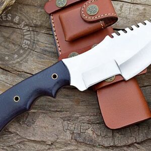 N/AN/A Custom Hand Made Full Tang Carbon Steel Hunting Survival Camping Knife For Man With Blue Makkarta Handle Camping Knife With Leather Sheath