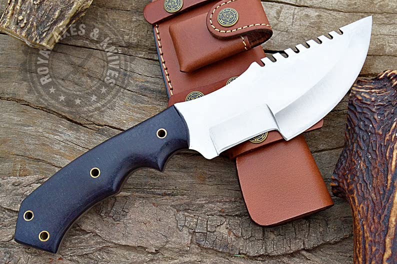 N/AN/A Custom Hand Made Full Tang Carbon Steel Hunting Survival Camping Knife For Man With Blue Makkarta Handle Camping Knife With Leather Sheath