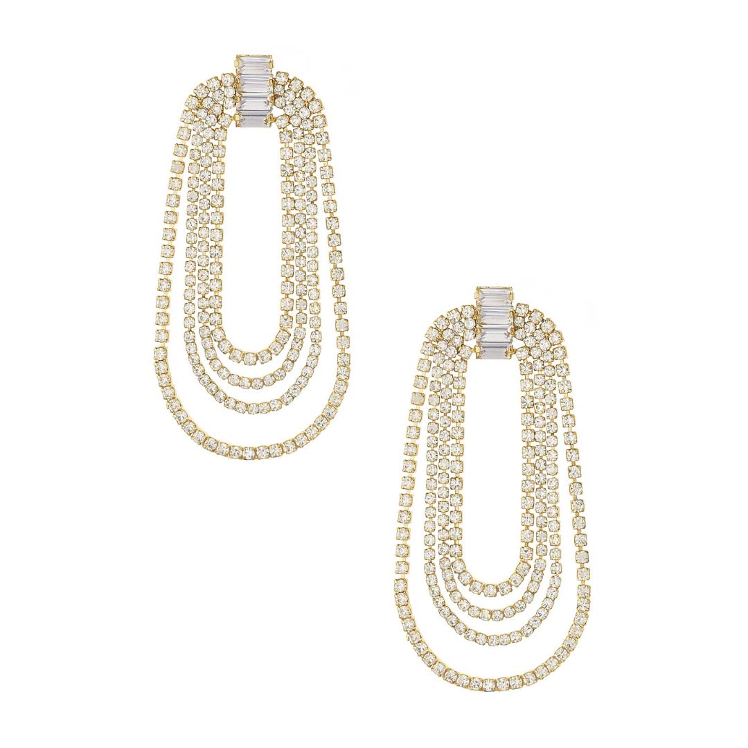 Ettika Dangle Earrings for Women. Crystal Oval 18k Gold Plated Drape Earrings. Fashion Jewelry