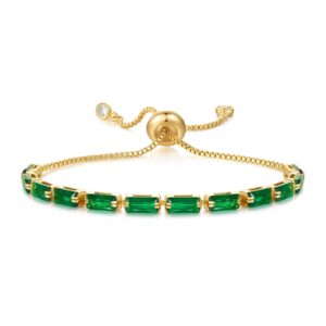 kissyan tennis bracelet for women, 14k gold plated cubic zirconia adjustable slider bracelets classic trendy jewelry gift(green)