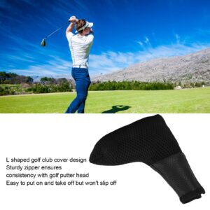 OUKENS Golf Club Cover, L Shaped Mesh and Leather Golf Head Cover Golf Club Putter Headcover Protector Bag with Zipper Closure Golf Club Accessories(Black)