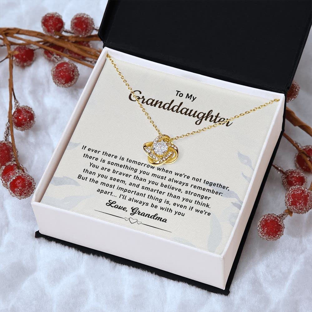 Jewelayer To My Granddaughter Unique Love Knot Necklace From Grandma Grown Up Granddaughter Jewelry Birthday, Wedding Day Gift From Grandma. (A)- 18K Yellow Gold Finish (Standard Box)