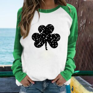 Women's Spring Patchwork St. Patrick's Day Printed Casual Raglan Sleeves Trendy Round Neck Tee Pullover Tops