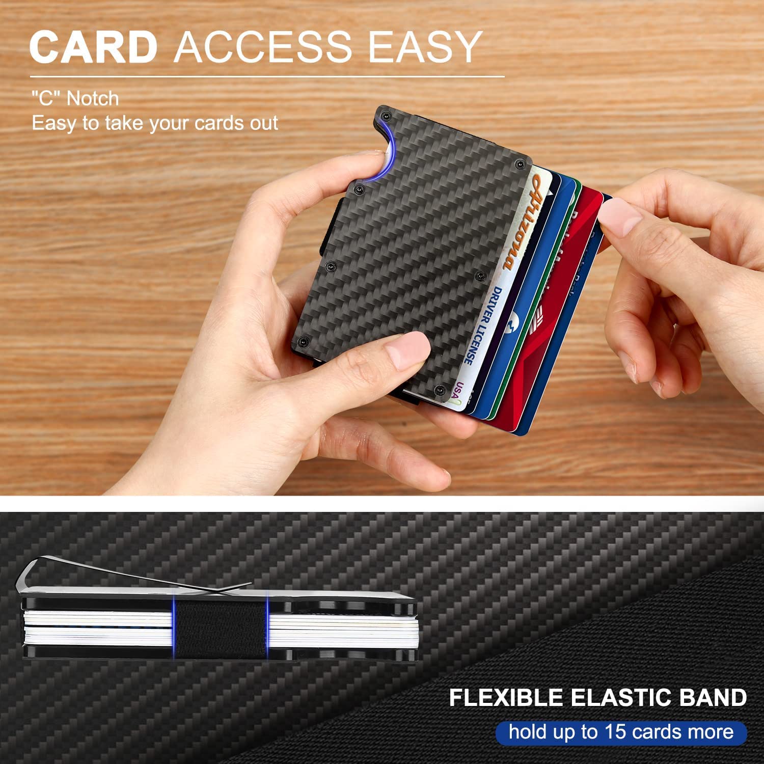 Picture It 3D Carbon Fiber Minimalist Slim Wallet For Men - Front Pocket RFID Blocking Credit Card Holder With Metal Money Clip (Carbon Fiber)