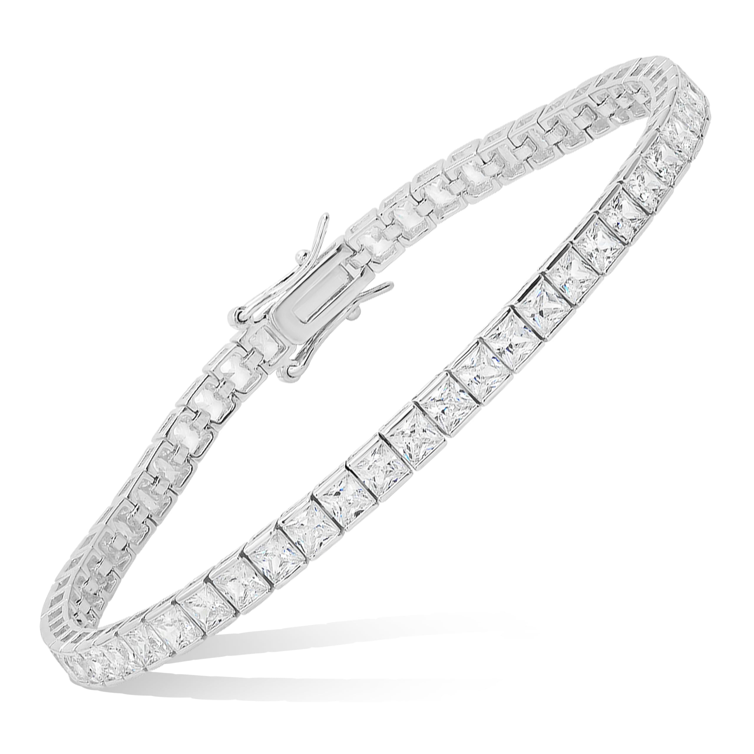 Queen Jewels 925 Sterling Silver Bracelets for Women | Princess-Cut Cubic Zirconia Tennis Bracelets for Women | Silver Jewelry Bangle Bracelets for Women | Sterling Silver Women's Bracelet 7.25 Inches