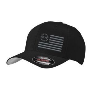 1776 betsy ross flag 13 star usa flag patriotic flex baseball fitted hat - custom embroidered 6277/6477 flex baseball fitted hat (black, small-medium)