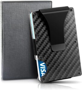 picture it 3d carbon fiber minimalist slim wallet for men - front pocket rfid blocking credit card holder with metal money clip (carbon fiber)