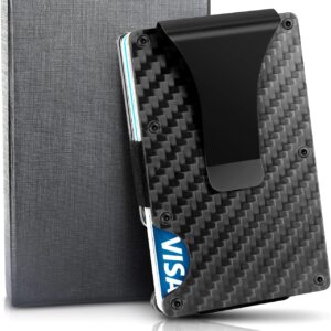 Picture It 3D Carbon Fiber Minimalist Slim Wallet For Men - Front Pocket RFID Blocking Credit Card Holder With Metal Money Clip (Carbon Fiber)