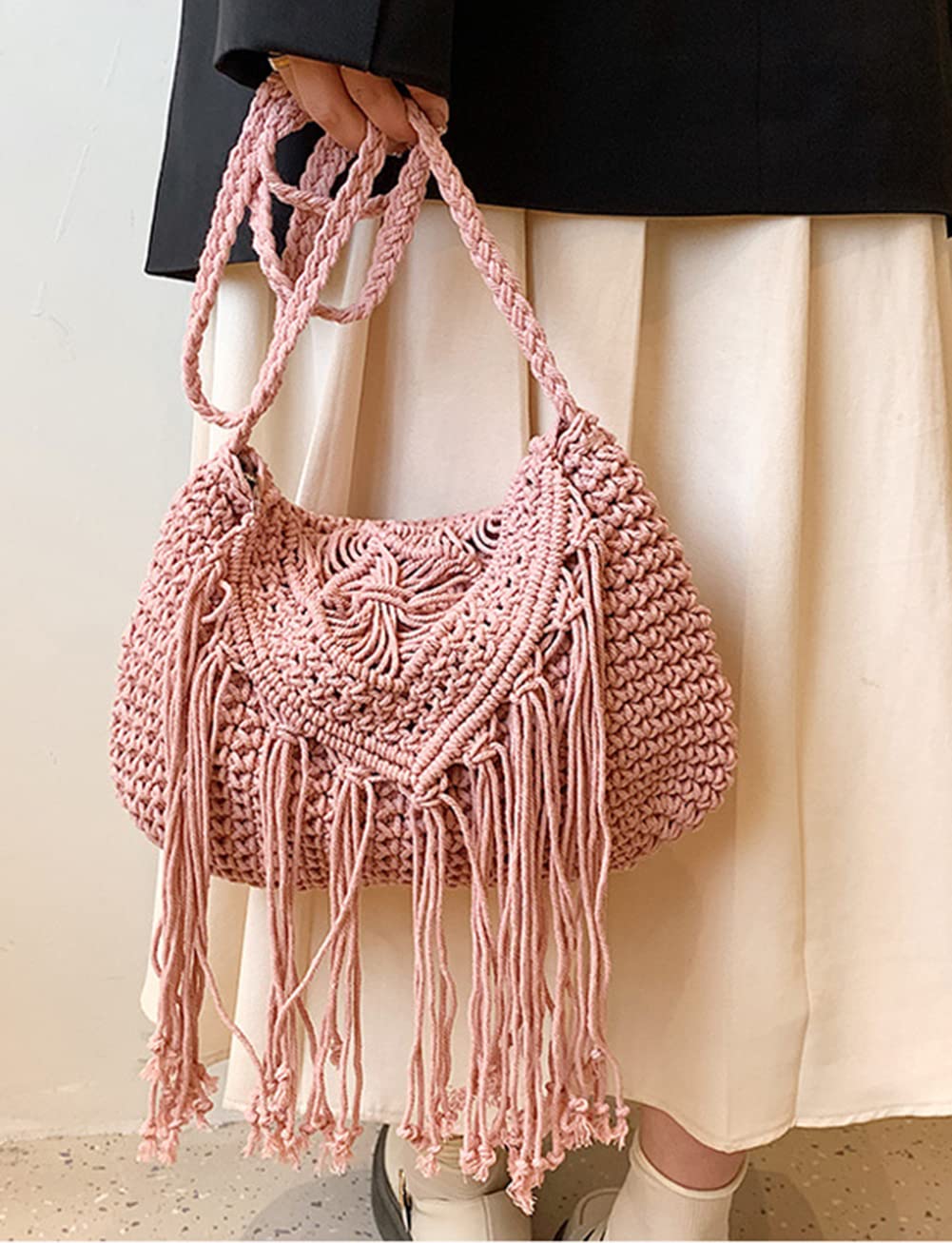 Crossbody Bag Purse Women Cute Hobo Bag Satchel Bag Summer Beach Bag Knit Bag Shoulder Bag Tassels Crochet Tote Handbags