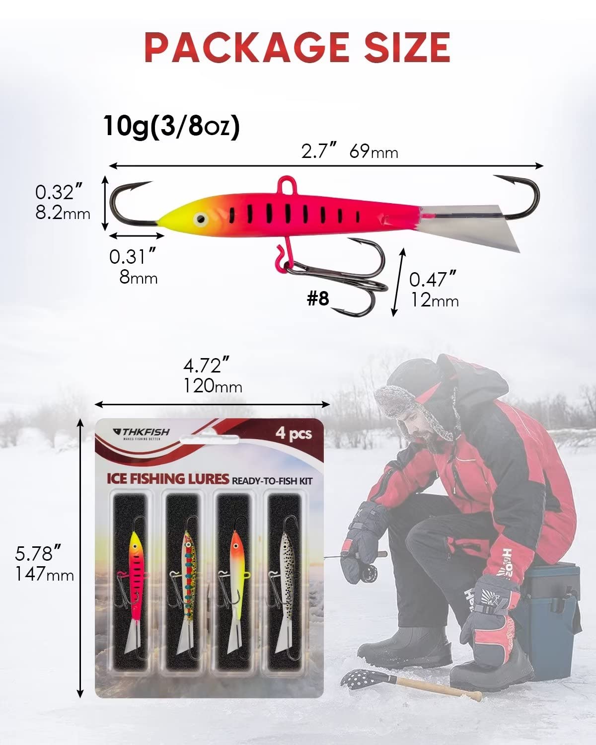 THKFISH Ice Fishing Jigs Vertical Jigs Kit Ice Fishing Tackle A-10g+C-10g