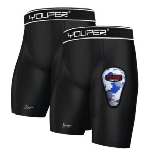 Youper Boys Athletic Supporter, Compression Shorts w/Soft Protective Athletic Cup, Youth Sizes (Medium, Black White)