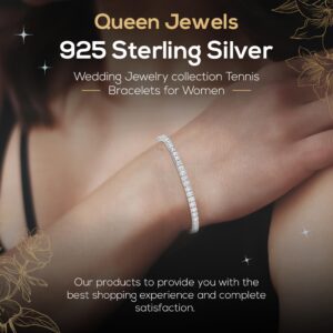 Queen Jewels 925 Sterling Silver Bracelets for Women | Princess-Cut Cubic Zirconia Tennis Bracelets for Women | Silver Jewelry Bangle Bracelets for Women | Sterling Silver Women's Bracelet 7.25 Inches