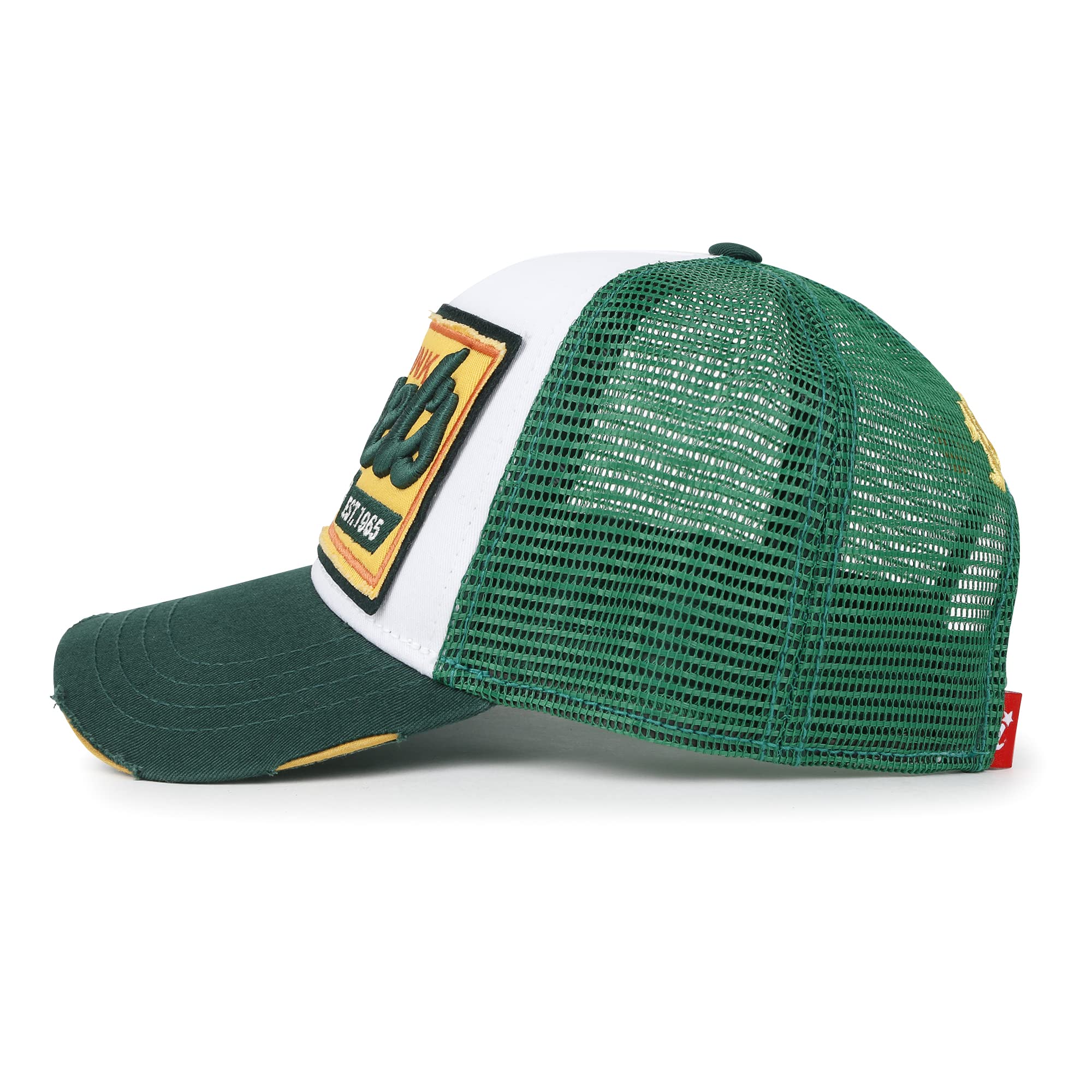 ililily Premium Howels Embroidery Vintage Baseball Cap Distressed Trucker Hat, Green, Medium