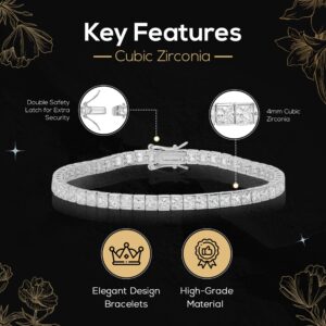 Queen Jewels 925 Sterling Silver Bracelets for Women | Princess-Cut Cubic Zirconia Tennis Bracelets for Women | Silver Jewelry Bangle Bracelets for Women | Sterling Silver Women's Bracelet 7.25 Inches