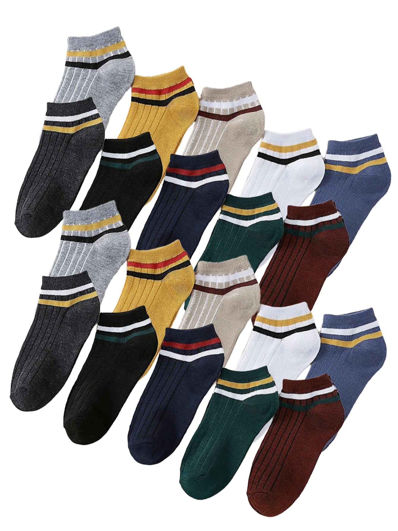 Duboby Solid Casual Men Socks Multi-Pair Combo, Spring Crew Socks, Ankle Socks, No Show Socks, Multicolor Striped Daily Socks (20 Pairs+Combo 1)