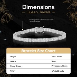 Queen Jewels 925 Sterling Silver Bracelets for Women | Princess-Cut Cubic Zirconia Tennis Bracelets for Women | Silver Jewelry Bangle Bracelets for Women | Sterling Silver Women's Bracelet 7.25 Inches