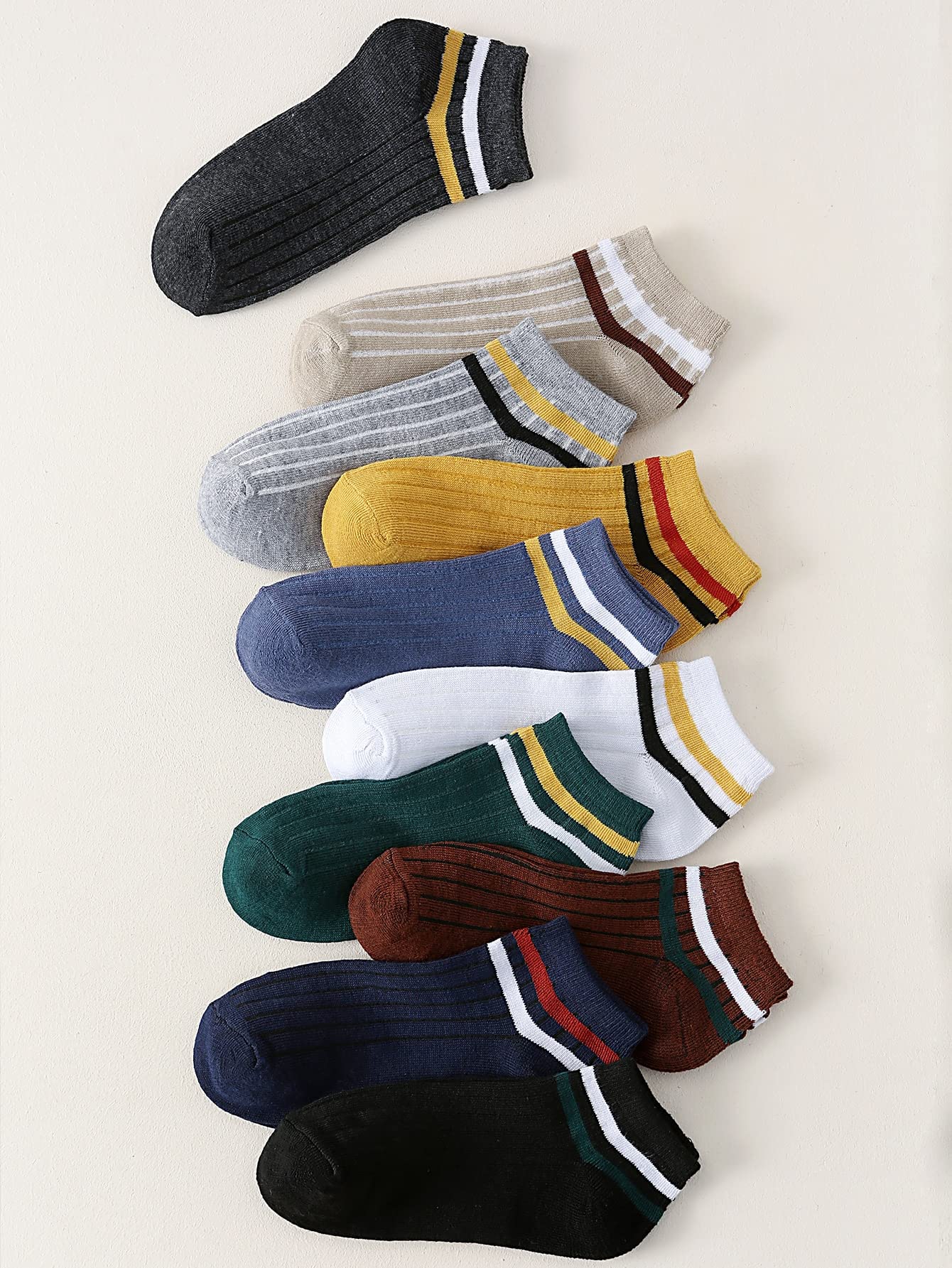 Duboby Solid Casual Men Socks Multi-Pair Combo, Spring Crew Socks, Ankle Socks, No Show Socks, Multicolor Striped Daily Socks (20 Pairs+Combo 1)