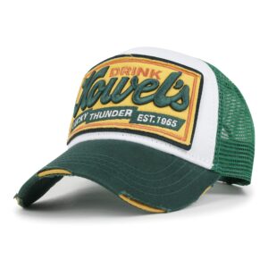 ililily premium howels embroidery vintage baseball cap distressed trucker hat, green, medium